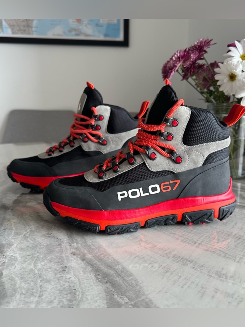 Polo Ralph Lauren Adventure 300 Black Gray Mid Boots